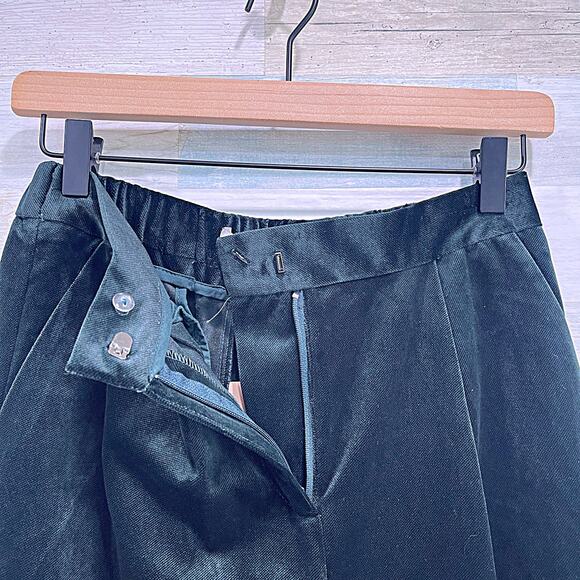 FRNCH PARIS Velvet Pleated Trousers Green Elastic Waist Work Career Womens Small - Picture 3 of 8